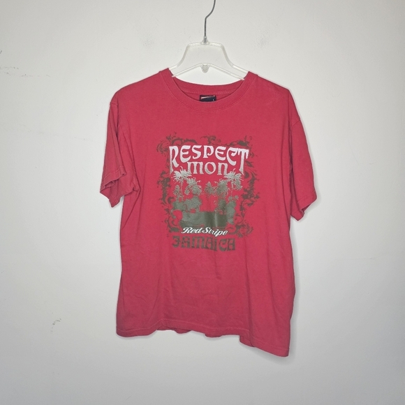 Red Stripe Red "Respect Mon" Jamaica Graphic T-Shirt Size Large - Picture 2 of 7